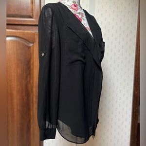 Calvin Klein Catherine Malandrino‎ Womens Blouse Tops Semi-Sheer Black Multi